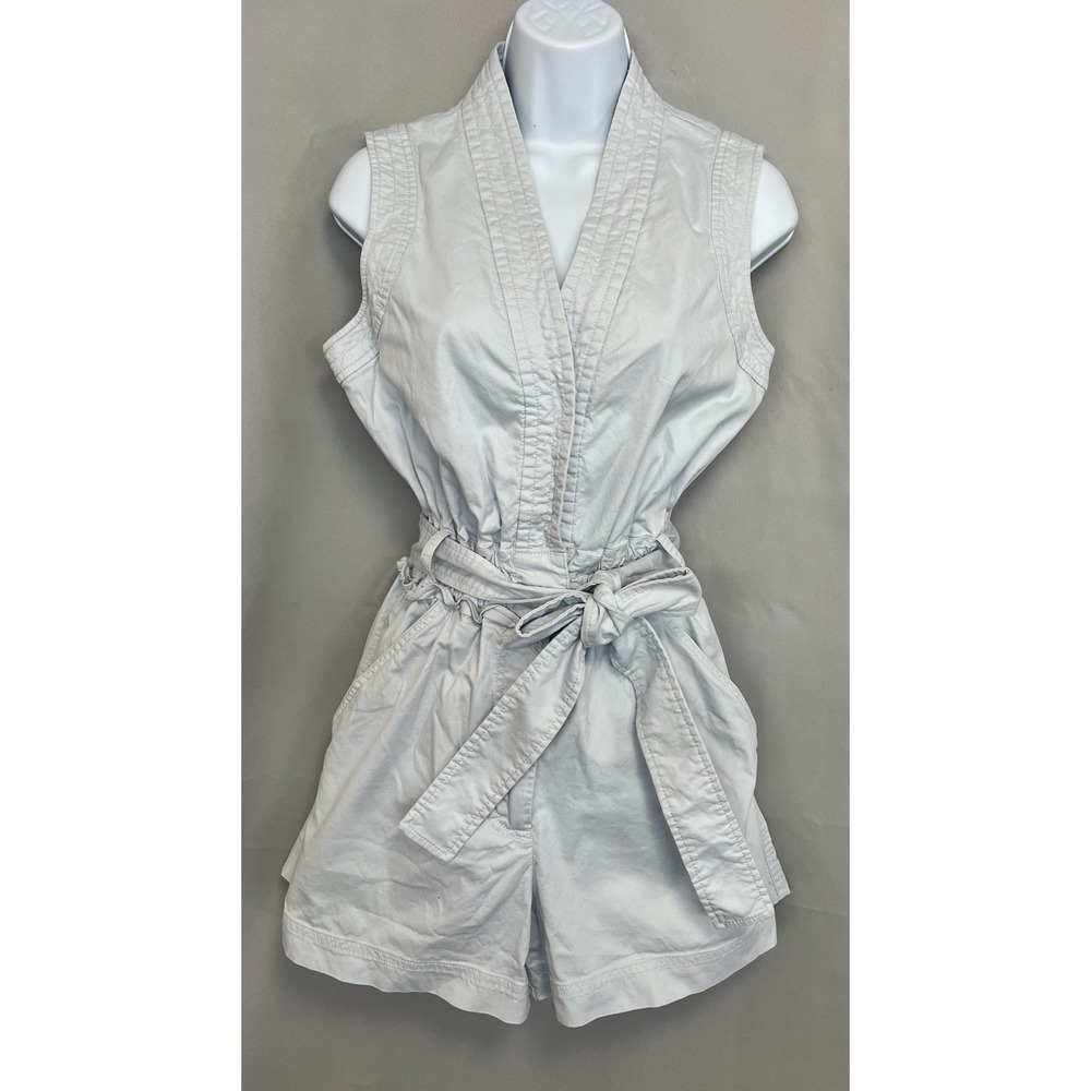 Derek Lam Collective Utility Light Blue Sleeveless Belt Waist Romper Sz 40‎